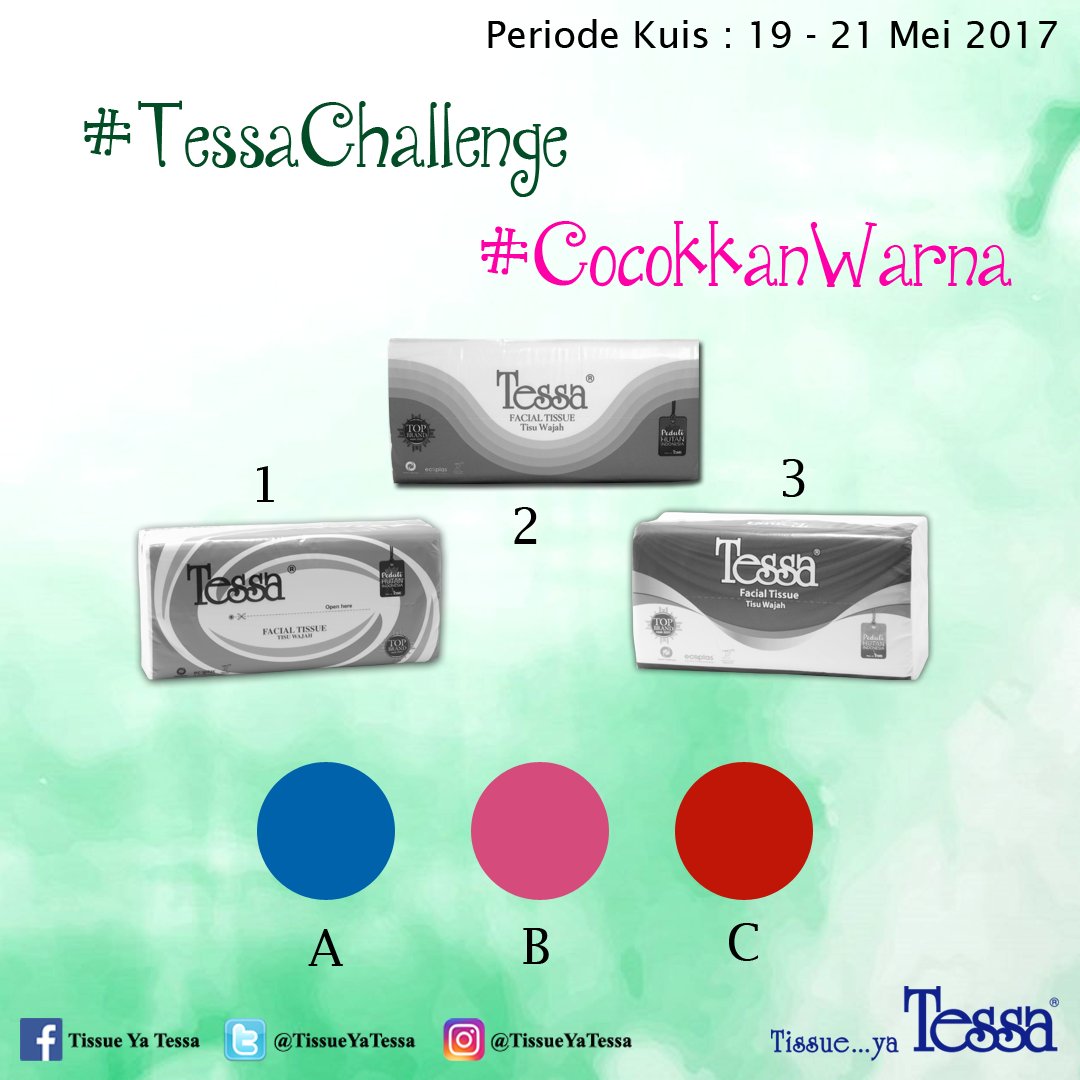 TissueYaTessa's tweet photo. Ayo isi waktu luang buat ikutan #TessaChallenge #CocokkanWarna.
Kuisnya akan berakhir besok Minggu pukul 21:00 WIB. https://t.co/GokvSTsl0T https://t.co/lOc8TNbxDe