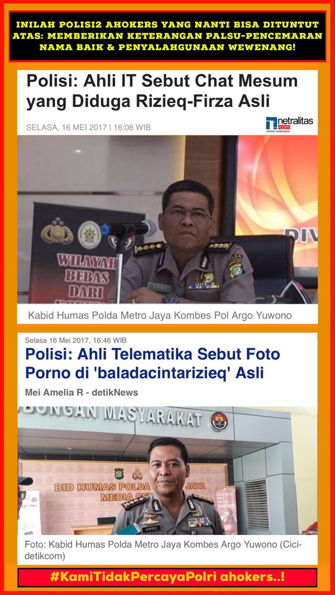 DemianTIRO's tweet photo. Dicatat&amp;Disave baik2 ya Nama&amp;Foto2 mrk PEMFITNAH Hb @RizieqSyihabFPI ini,Nt mrk bs DIADILI DG PASAL BERLAPIS!
#KamiTidakPercayaPolri ahokers https://t.co/5VqyOnAa8B