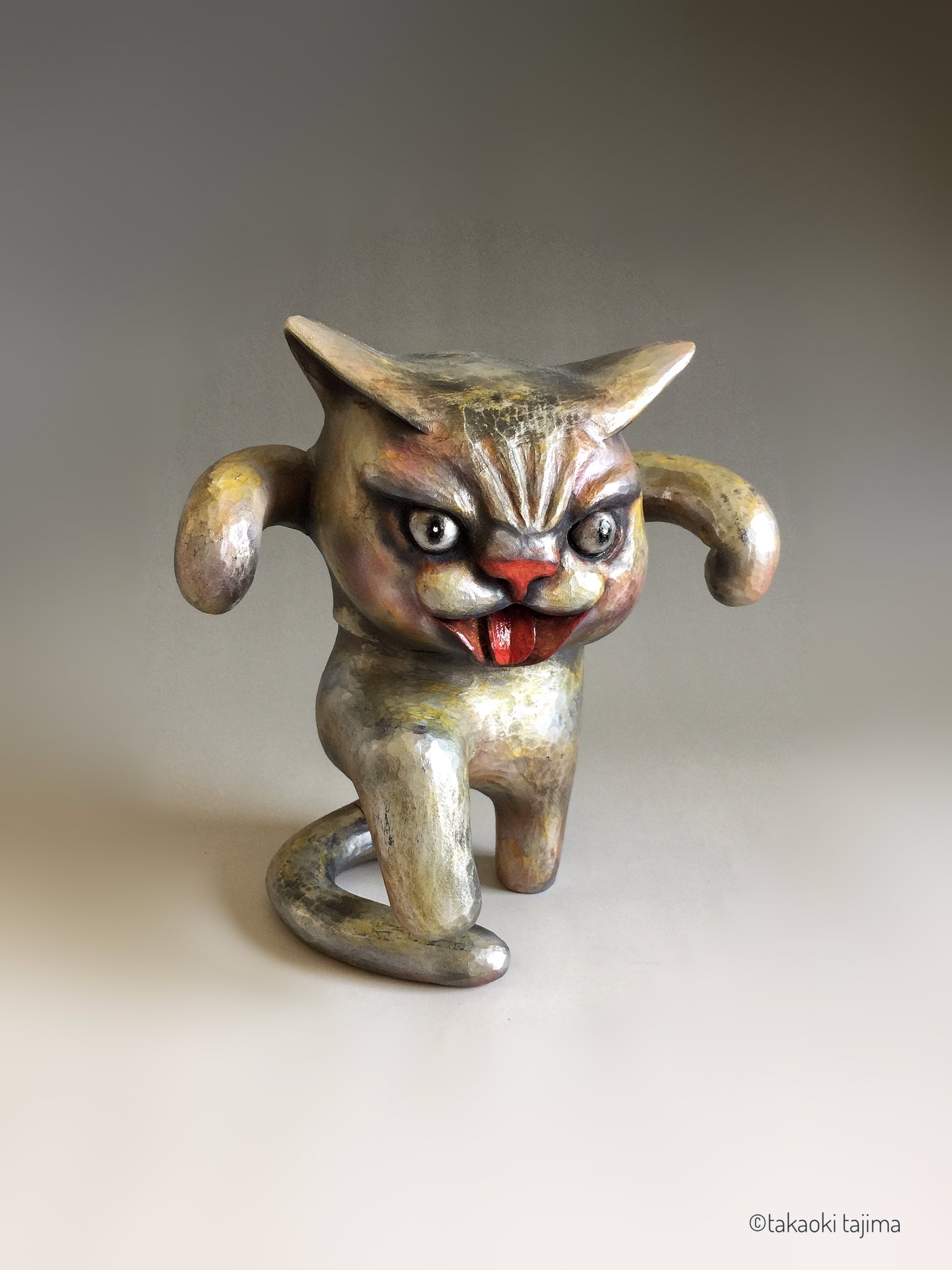 田島享央己 Takaoki TAJIMA 鶴のポーズをする猫　フィギア　サイン入 田島享央己 Takaoki TAJIMA 鶴のポーズをする猫フィギアサイン入