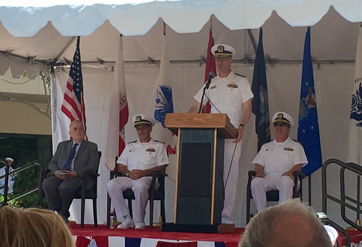 LisaHASDIC's tweet photo. RDML Pearigen at podium w/ VADM Koenig (retired), CAPT Roos &amp; CDR Metzger at today’s @NMC_SD centennial celebration. Congrats! @HASDIC https://t.co/MGpMHyoiHa
