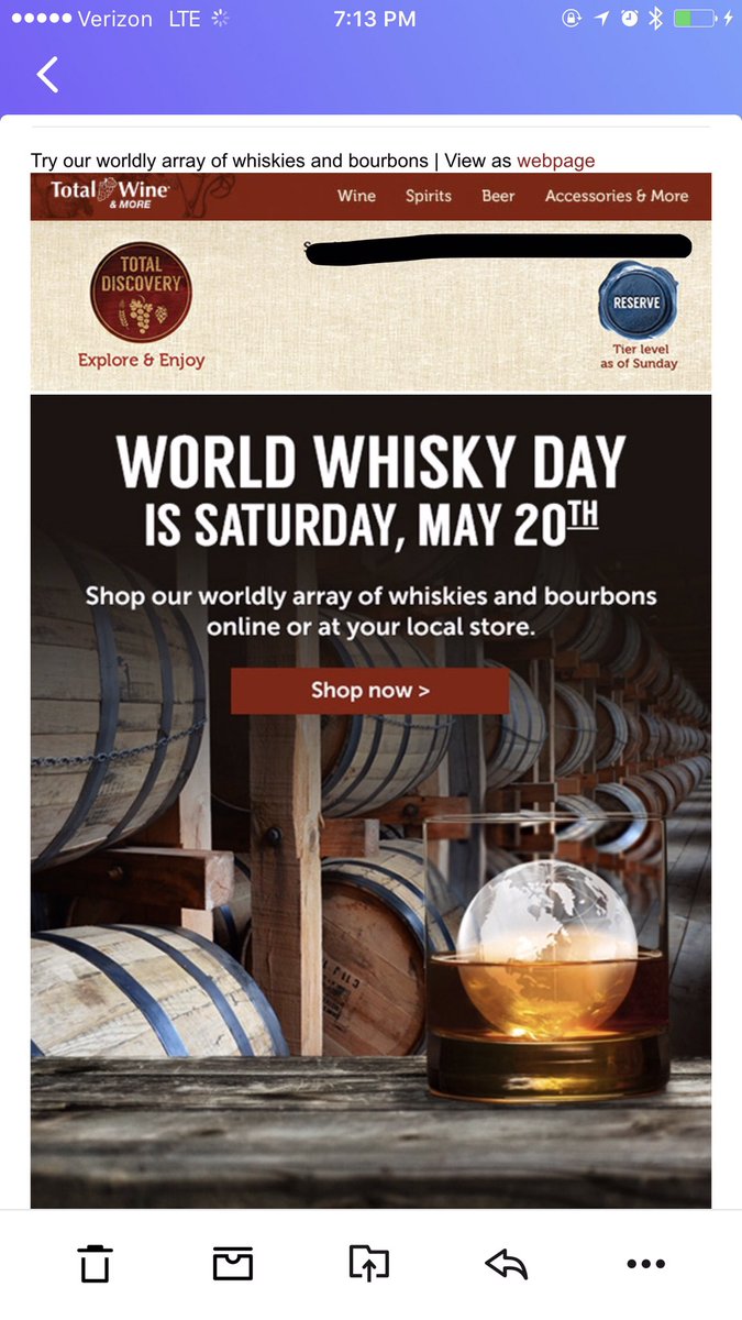 charmb_'s tweet photo. When @TotalWine reminds you it's #WorldWhiskeyDay tomorrow. 💃🏻 #helloJames https://t.co/EvxweMKAWd