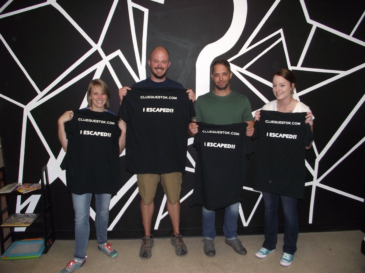 cluequestok's tweet photo. This VERY awesome group has successfully escaped all 4 of our rooms WITH NO HELP! We give up!!! You win!!! #mysteryfun #cluequestok 🗝️🔎🔓😎 https://t.co/xBfMUIPisE