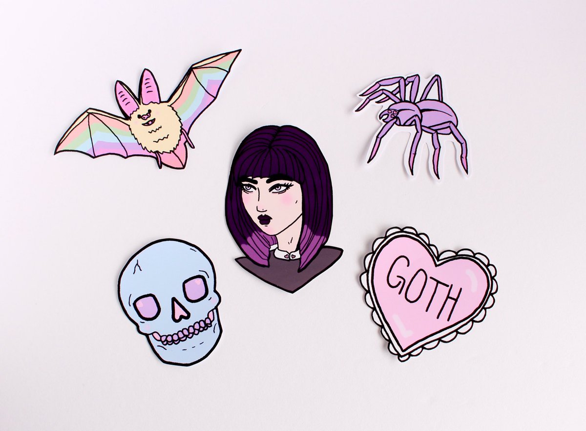 Happy_Creeps's tweet photo. 💖cute #pastelGoth sticker pack on the shop now!💖 #Etsy #etsySeller #creepyCute #handmade #rainbow #pastel #goth #stickerSet #happyCreeps https://t.co/CbrL6TDKaY