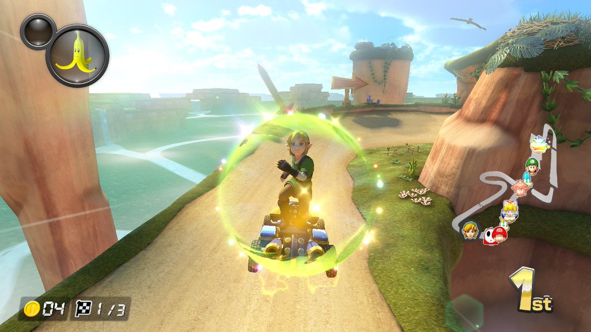 Clairedard's tweet photo. Link's jump is fabulous!! @Nintendo Thanks for another quality game!! #MarioKart8AUNZ #MK8D #NintendoSwitch https://t.co/In6cvnf482