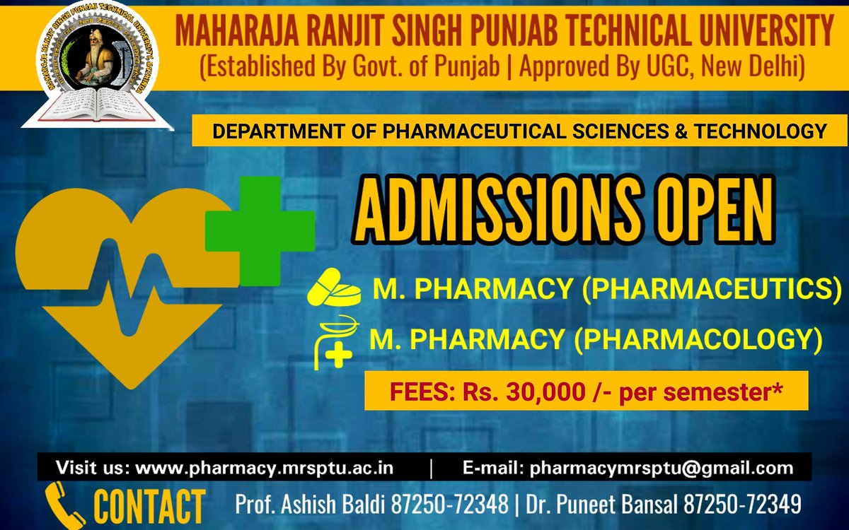 mrsptu's tweet photo. #MRSPTU is pleased to announce #MPharmacy courses at its main campus.
Visit https://t.co/7cf48lu0nf for details. https://t.co/yFUlaFJILd