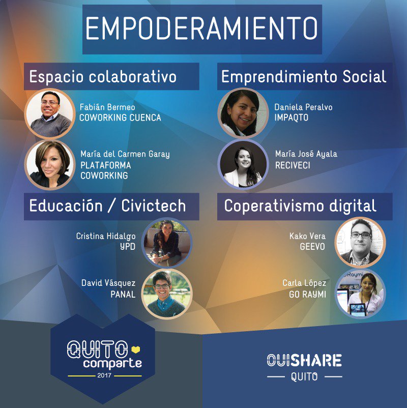 Capacitateec's tweet photo. Conferencias sobre Empoderamiento y Resilencia en #QuitoComparte @OuiShare_Ec 20/Mayo @goplataforma @CoWorkingCuenca @IMPAQTOec @datalat https://t.co/35hdJQ1yAs