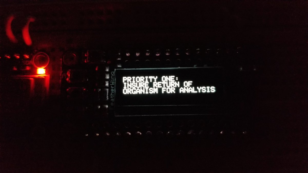 holoKitten's tweet image. I hooked up my new @adafruit #OLED #FeatherWing and this was displayed.  Whats the story MOTHER?