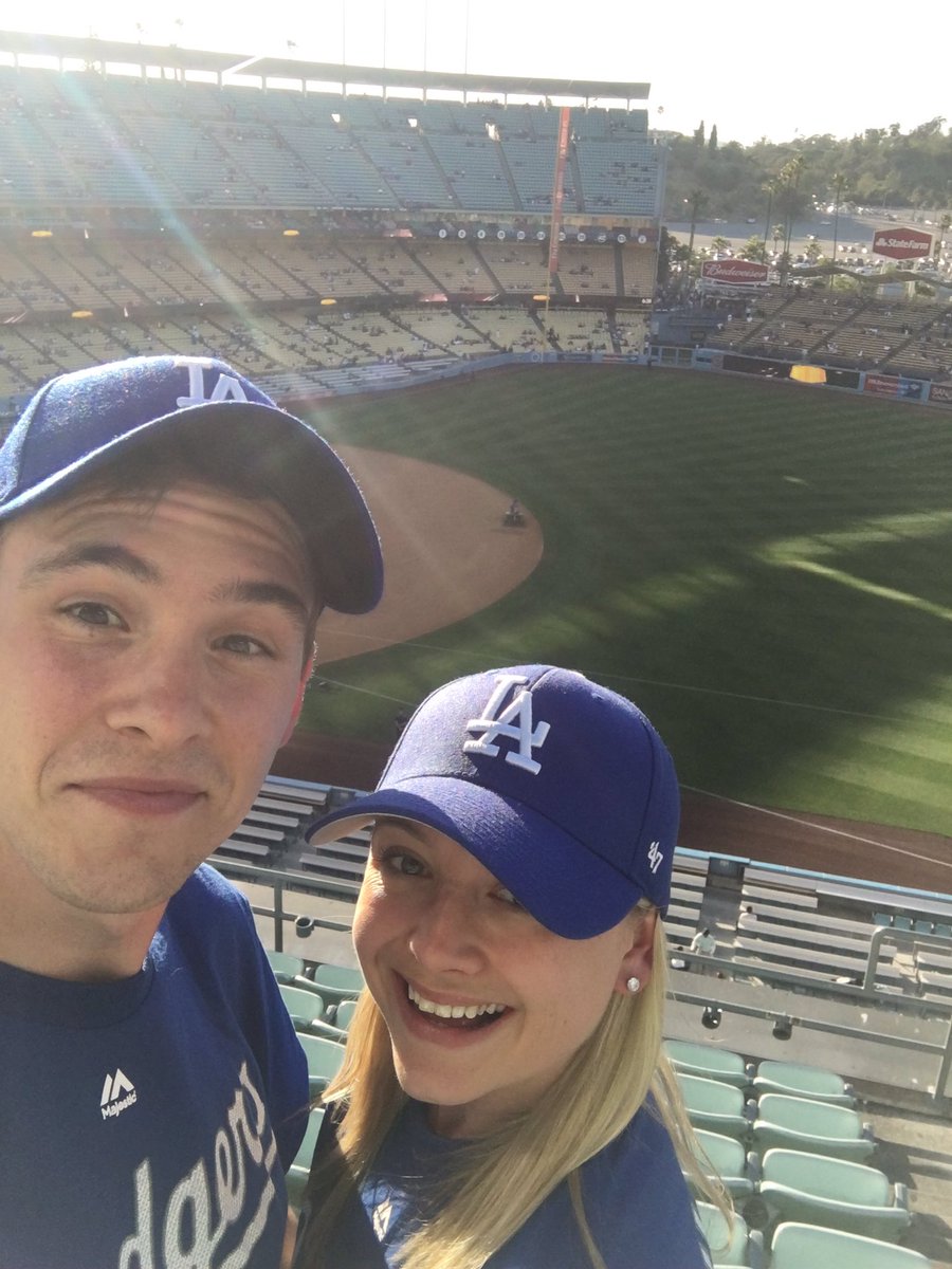Hutterss's tweet photo. Last night of our honeymoon in California watching our first Dodgers game #MLBmemorybank https://t.co/jmJL9R9YSu