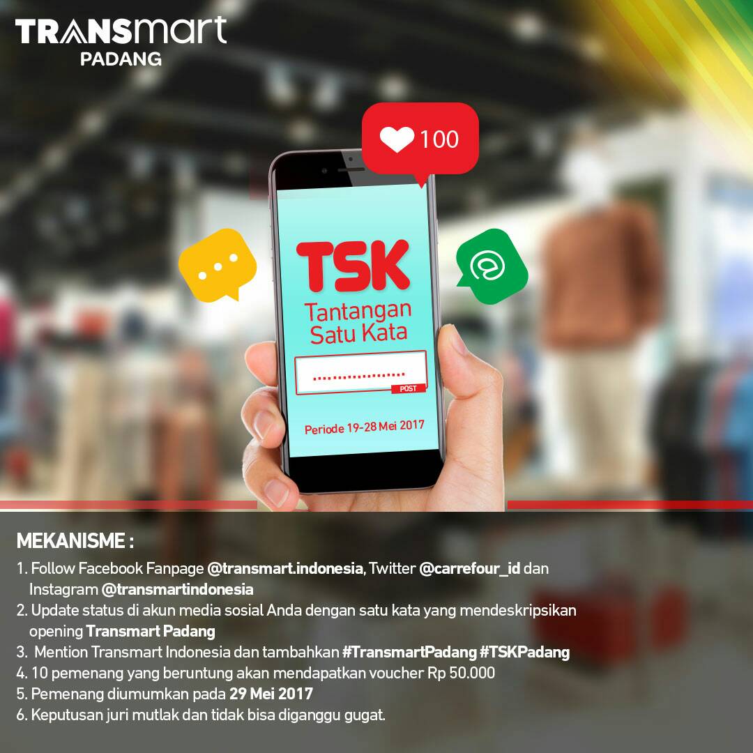 Transmart_IND's tweet photo. Sahabat di Padang! AYO ke #TransmartPadang, bagi pengalamanmu serta ikuti challenge #TSKPadang Tantangan Satu Kata ☝https://t.co/5uyHBDgxMt https://t.co/IKHEQgpYXV