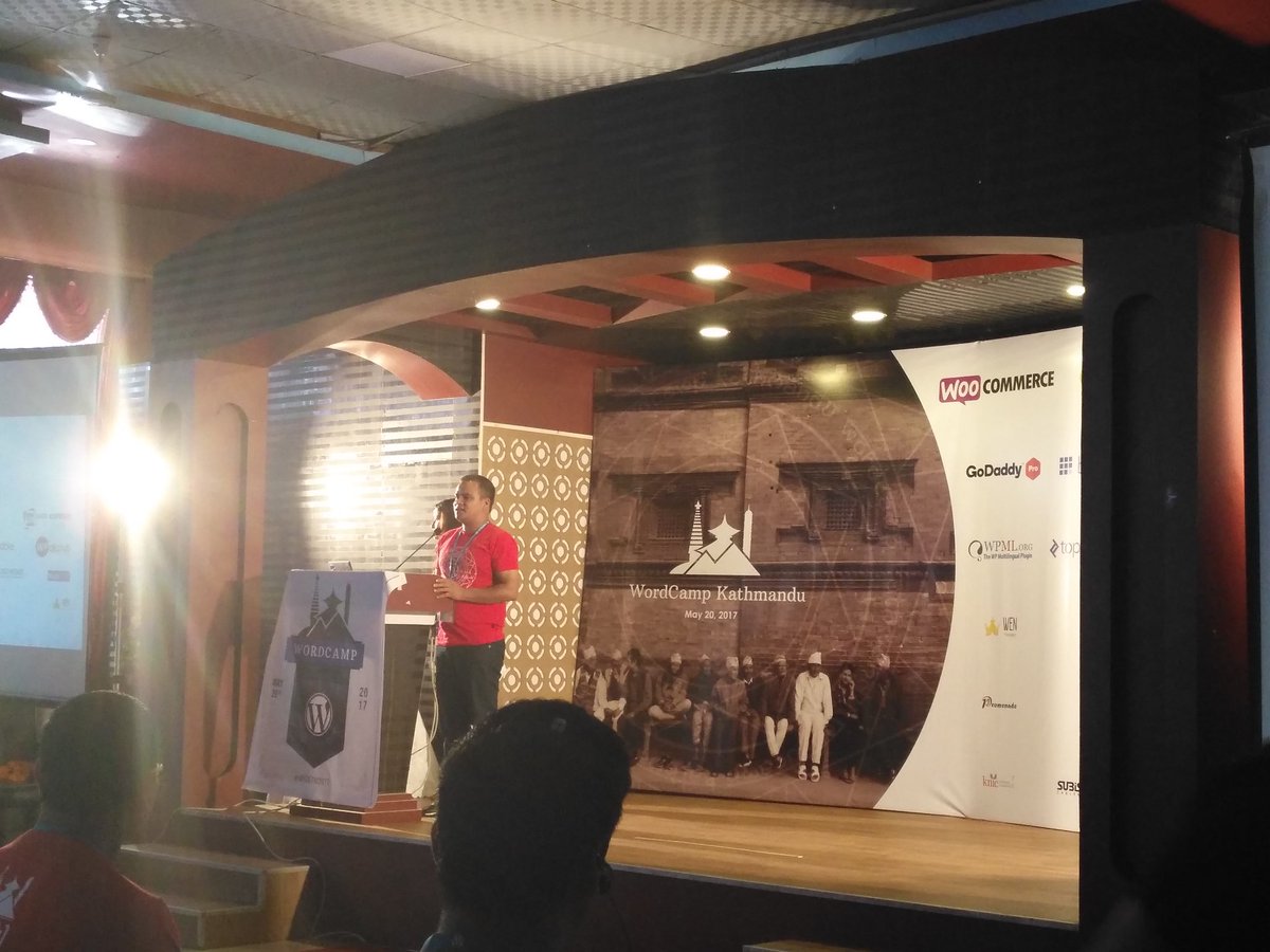 devotepress's tweet image. Biplav Subedi giving a brief history of WordPress Nepal. 
#wcktm2017