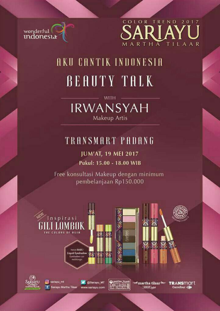 Transmart_IND's tweet photo. Ayo ke #TransmartPadang hari ini, sore nanti akan ada Beauty Talk bersama Sari Ayu. Habis belanja, bisa sambil nambah skill make up juga 👌 https://t.co/BBIwL1IMne