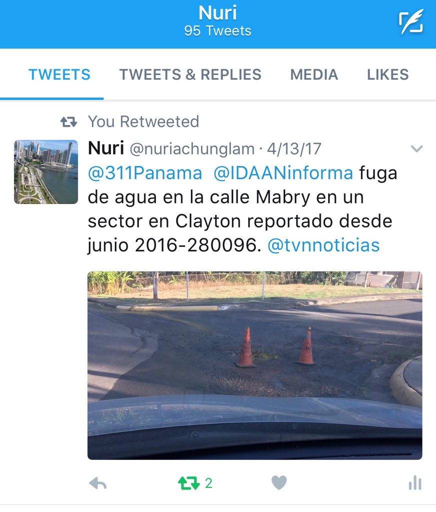 nuriachunglam's tweet photo. @tvntrafico @IDAANinforma @edgaretejada @311Panama @Lamantonioo Cuantos años más hay que esperar para reparar fugas de agua? #fugadeagua1año https://t.co/agOHIvbvvO
