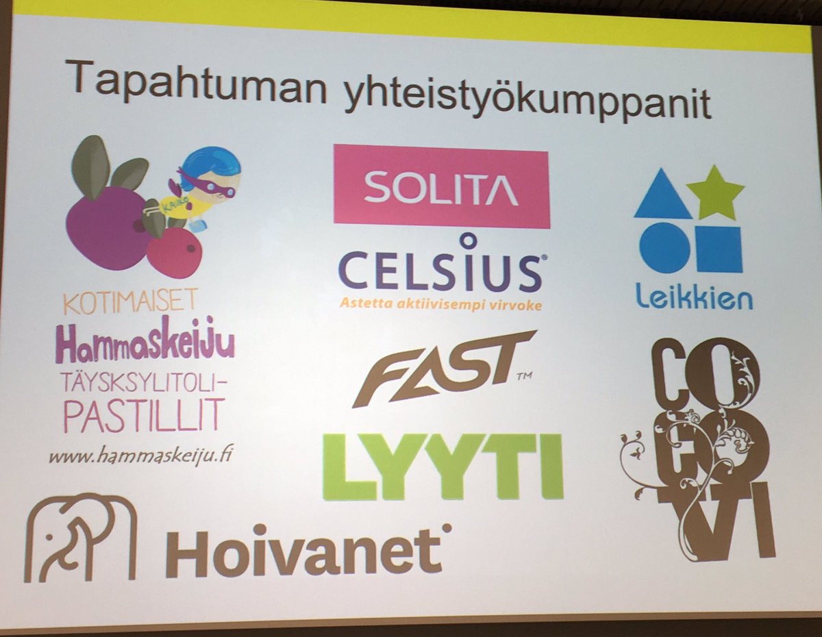 SannaMariaLanki's tweet photo. Seminaarin upeat kumppanit - kiitos #fastfinland #celsiussuomi #cocovisuperfood #solitaoy #hoivanet #hammaskeiju #leikkien #MiBaktiivit2017 https://t.co/pyDghqDsyB