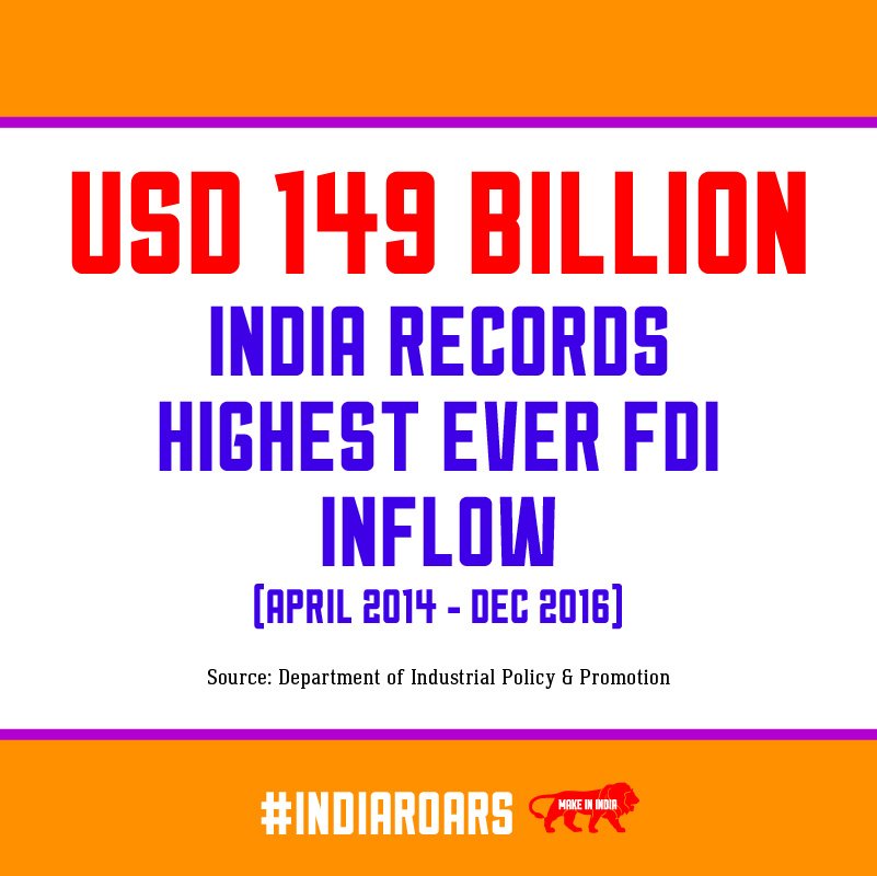 India’s highest ever FDI inflow recorded under #MakeInIndia. The Lion is on the move. #IndiaRoars <a href="/CimGOI/">Minister of Commerce and Industry</a> <a href="/nsitharaman/">Nirmala Sitharaman</a>