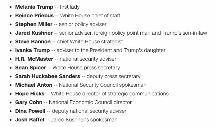CNN's tweet photo. Here's a list of the West Wing power players traveling with President Trump on his first international trip https://t.co/IjqgONltTM https://t.co/GjYZWMr7wI