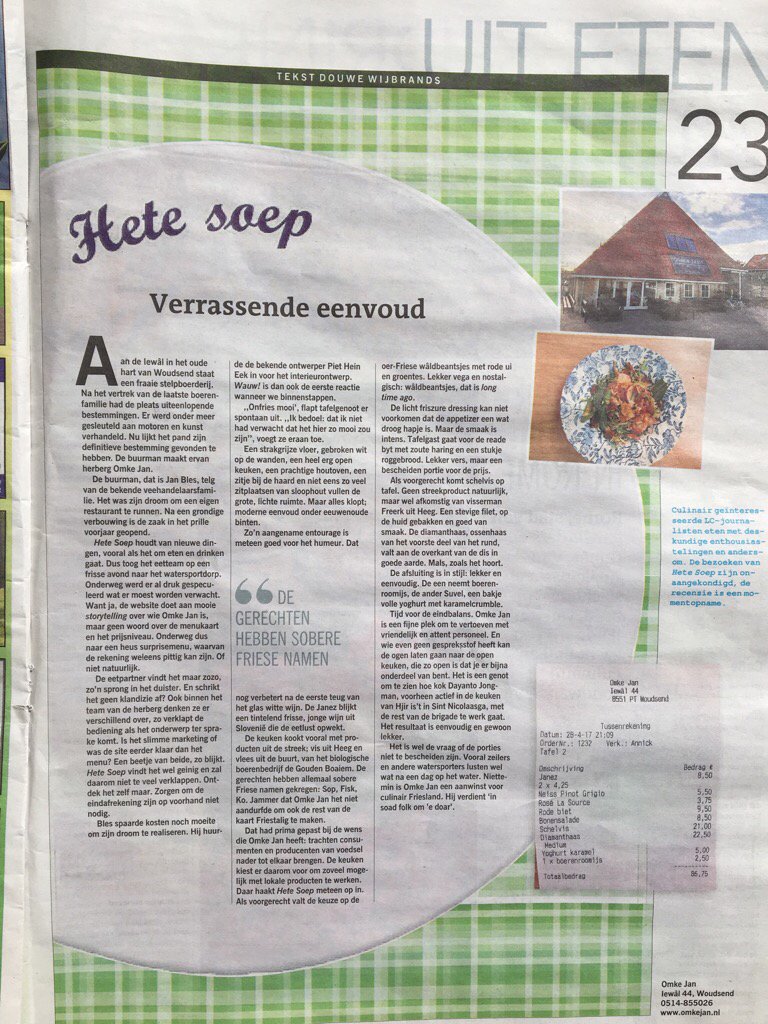 Hete soep!
Mooie recensie in de <a href="/lc_nl/">Leeuwarder Courant</a> . Zijn we best een beetje trots op 😃