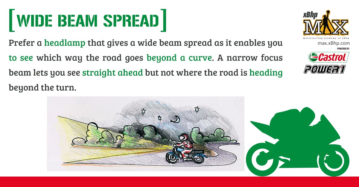 xBhp's tweet photo. It is very important to choose right headlamp for a night ride. #MaxTips #xBhp Visit: https://t.co/R473SqspLL powered by @castrolbiking https://t.co/PN0ZivX4PL