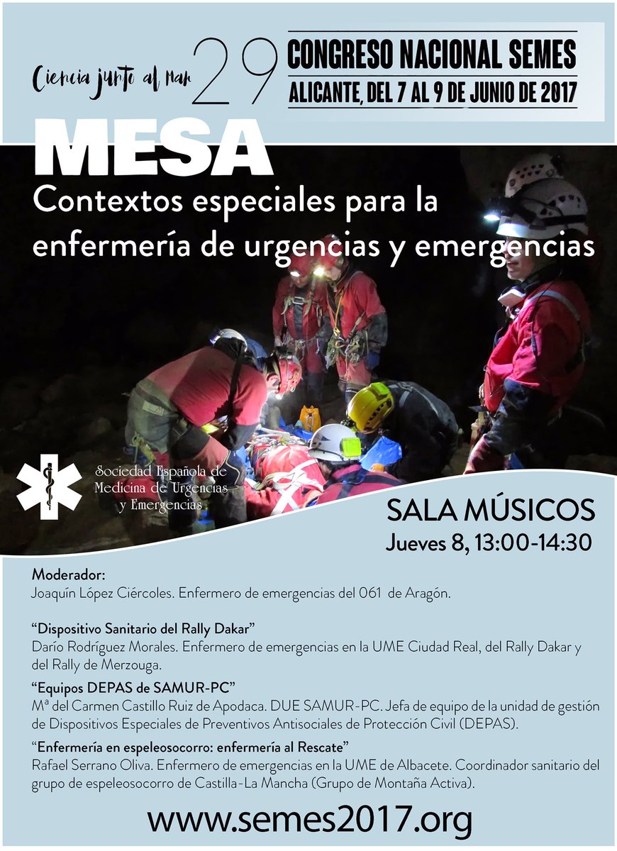 #mesas #enfermería #SEMES2017
Jueves 8 Junio. Las Cigarreras 
Desde las 8:30h. Urgencias y emergencias en estado puro ¿Te lo vas a perder?