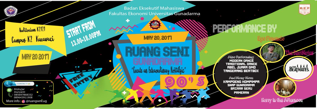 Selamat siang,
Jangan lupa untuk datang ke acara #RuangSeniGunadarma <a href="/K2121/">ABHINAV TRIPATHI</a> #KRWC ada banyak stand dan performing keren loh
#bemfeug