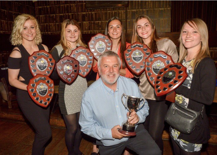 CTWomenFC's tweet photo. Great night at @CheltenhamRevs for our awards presentation. Here's a picture of the trophy winners together with an old man of the sea. 😉 https://t.co/fSTkQBRXiJ