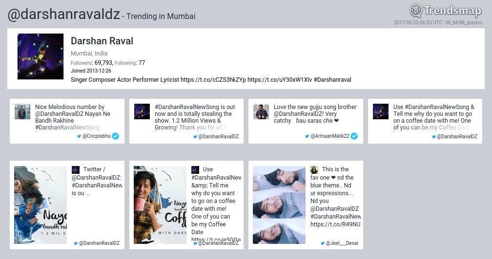 TrendsMumbai's tweet photo. Darshan Raval, @darshanravaldz is now trending in #Mumbai

https://t.co/aW72mrQkht https://t.co/dm0PxGTLMP