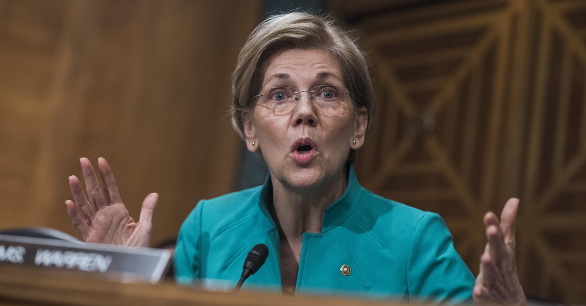 HuffPostPol's tweet image. Elizabeth Warren slams &quot;bizarre&quot; Glass-Steagall statements from Trump&apos;s Treasury Secretary huffp.st/1ajnkvV