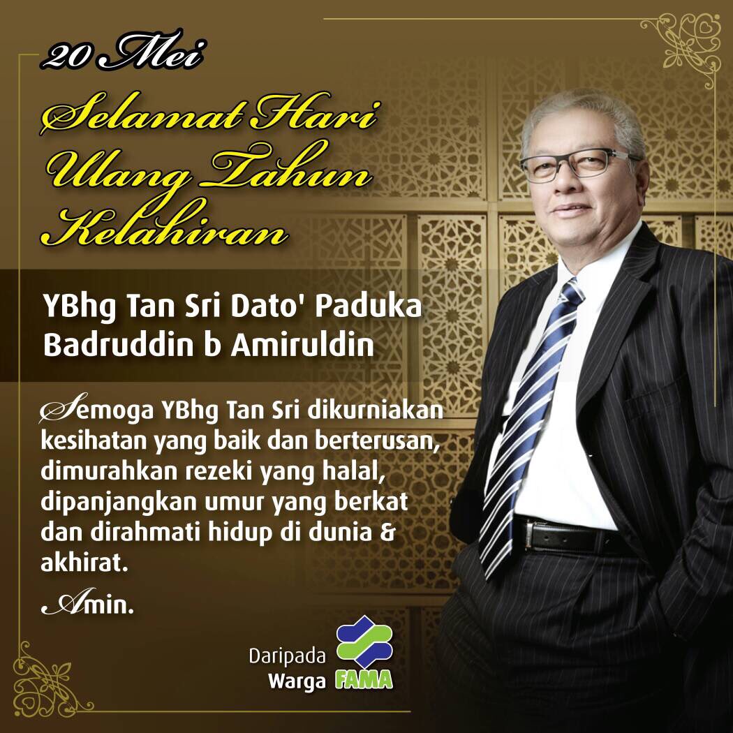 FAMA_Malaysia's tweet photo. Kami dari FAMA mengucapkan selamat hari ulang tahun kelahiran buat YB Tan Sri Dato' Paduka Badruddin b Amiruddin 🎂🎁 https://t.co/udpZIUc3Zk