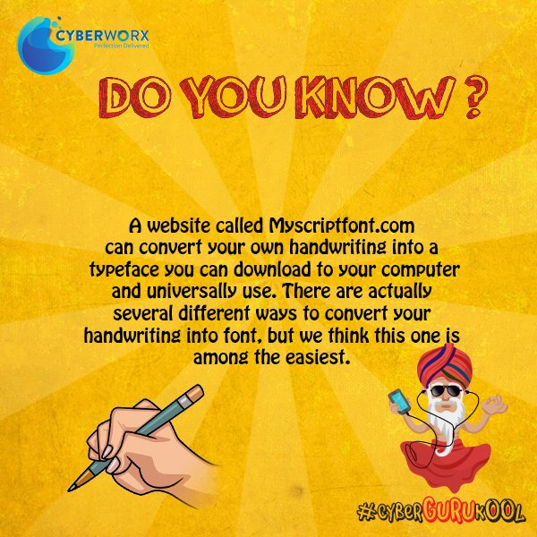 cyberworxtech's tweet photo. #CyberGuruKool
Get your own #HandwritingFont Here: https://t.co/YD84PlZ4nn
#Tech #LifeHack #TechHack #CyberFacts #Fact #Fun #DoYouKnow https://t.co/St8rF2PJk1