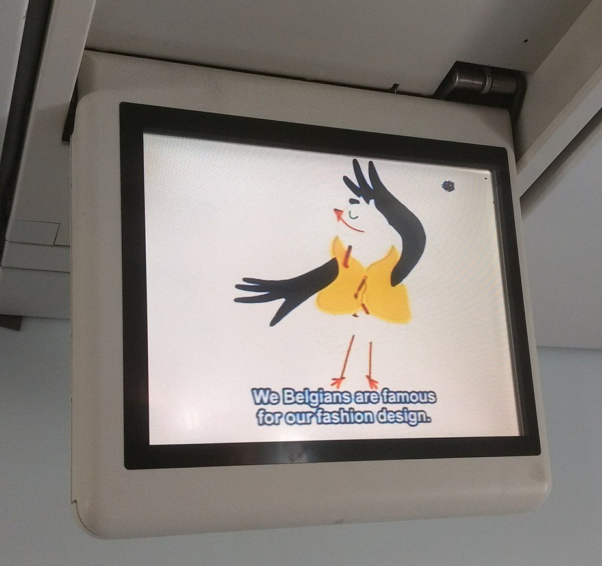 jbormans's tweet photo. Wow, the @FlyingBrussels safety instruction video is really cool! #belgianhumor #ipaidattention https://t.co/6QSBoPvv4z https://t.co/nIcY8XFD5C