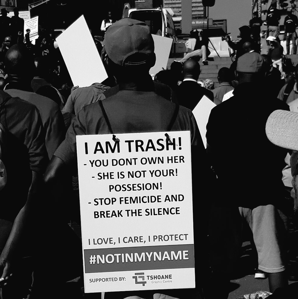 Karabo_Mokgoko's tweet photo. Instead of tweeting "Not All Men Are Trash" they took action, standing together and marching against women abuse 🙌🏽 #NotInMyName https://t.co/qnfoaMOrZH