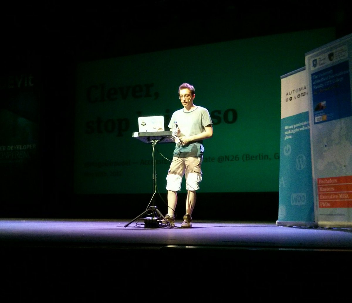 devitconf's tweet photo. Exited about @HugoGiraudel talk about #accessibility #givennames and pineapple on the pizza debate... #devitconf https://t.co/6BGMlwM9Z6