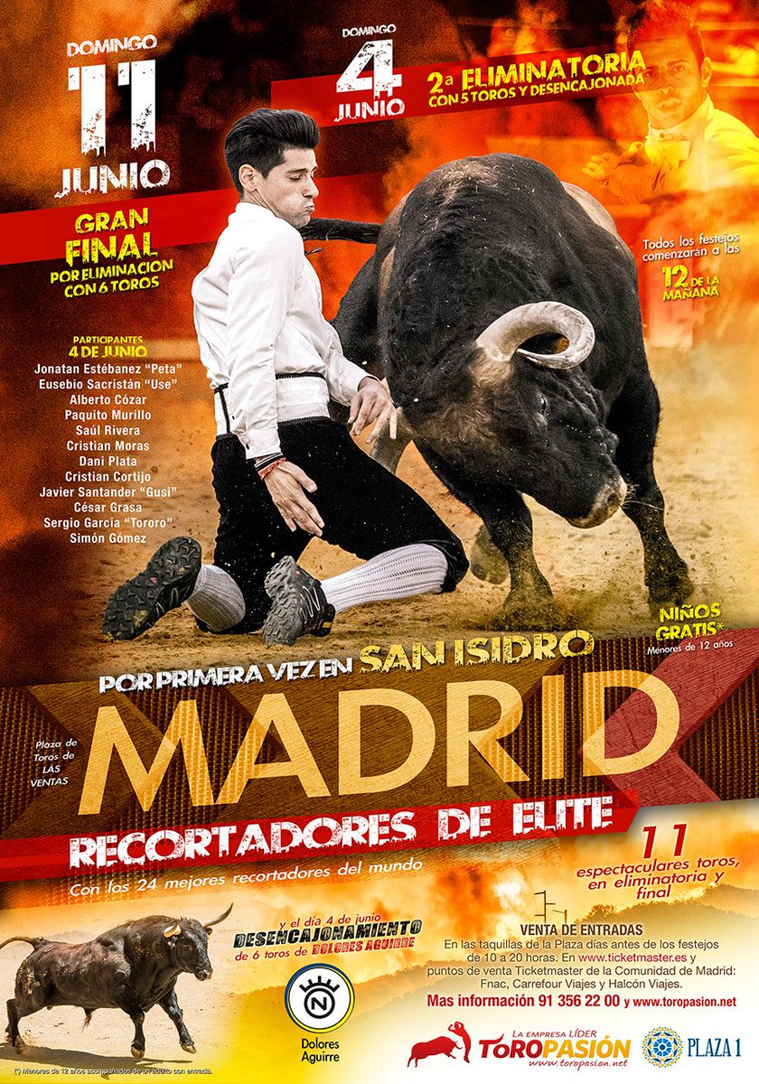 El certamen Recortadores de élite vuelve a <a href="/LasVentas/">Plaza de Las Ventas</a>
📆 4 de junio 👉 2ª eliminatoria
12 héroes, 5 toros y desencajonada de <a href="/GDoloresAguirre/">Gan. Dolores Aguirre</a>