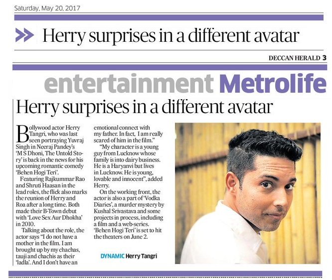 herrytangiri's tweet photo. #herrytangiri #BehenHogiTeri @herrytangiri @BHTtheFilm 2nd June. Excited😊👍 @TheDeccanHerald https://t.co/PAYtdqCv7V