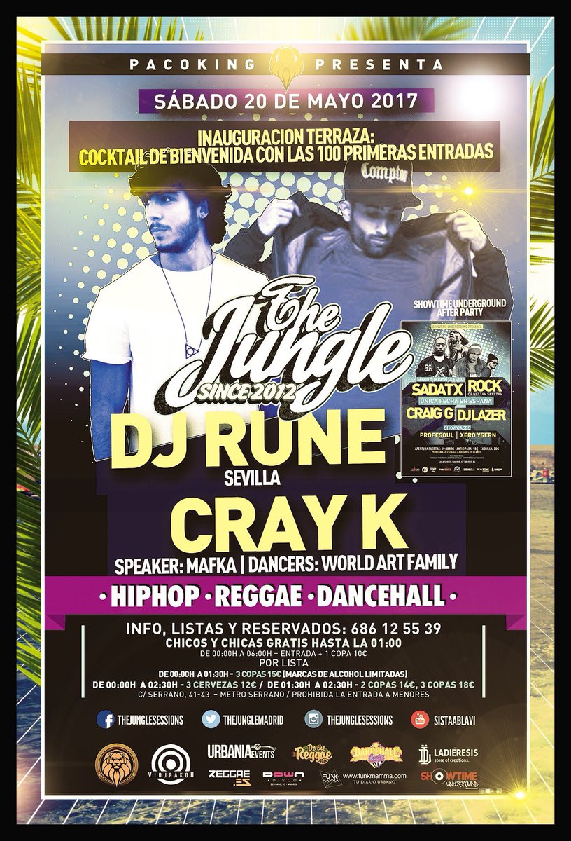 Hoy Sabado!!
<a href="/DJ_Rune/">DJ RUNE</a> &amp; <a href="/CrayKmusic/">Cray K</a> 🌴
Invitación a cóctel / After Party de @ShowTimeUnder
Terraza verano abierta!!!
Listas: @ListasDeSista