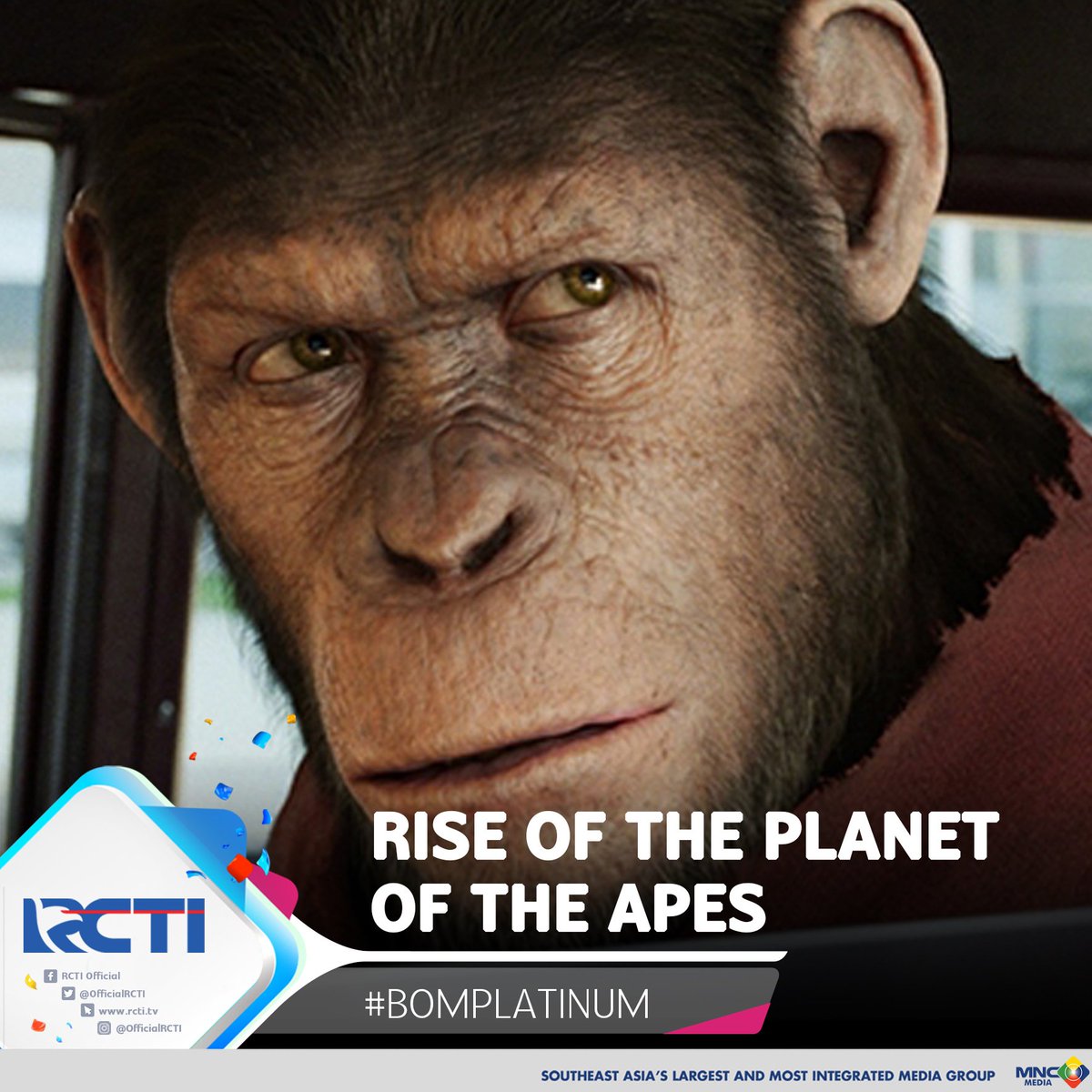 OfficialRCTI's tweet photo. Jam 23.00 wib, James Franco akan hadir menemani anda dlm #BOMPlatinum 'Rise of the Planet of the Apes' https://t.co/JWFSJJossq