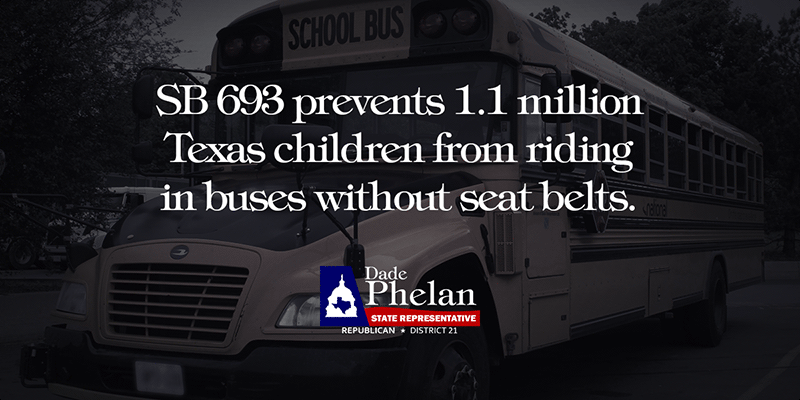 DadePhelan's tweet photo. #SB693 prevents 1.1 million TX kids from riding in busses without seat belts. I am proud to have introduced this legislation! #txlege https://t.co/WSqxWdlAWf