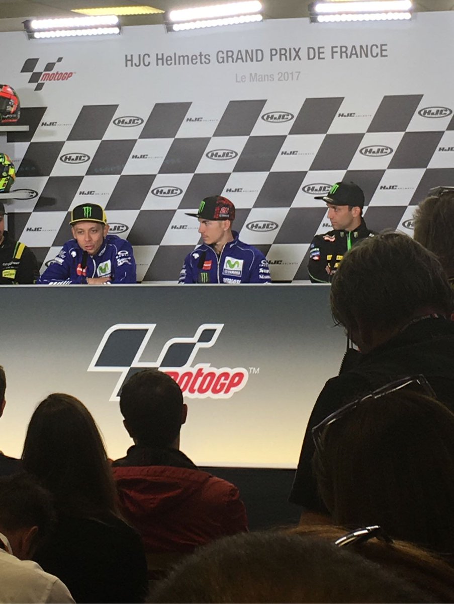 Michelin_Sport's tweet photo. Front row press conference &amp; it's a @yamaharacingcom lock-out. First one since 2008 #FrenchGP #MotoGP https://t.co/HtPrHyTB1A