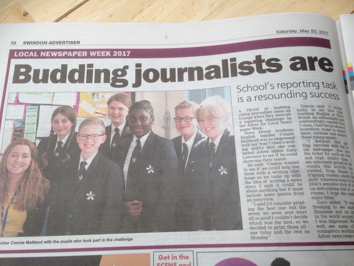 NovaHreodUL's tweet image. Thanks to @swindonadver for supporting Year 7 with #LocalNewspaperWeek . Alysha&apos;s report is in today&apos;s paper, the others in Monday&apos;s. #proud