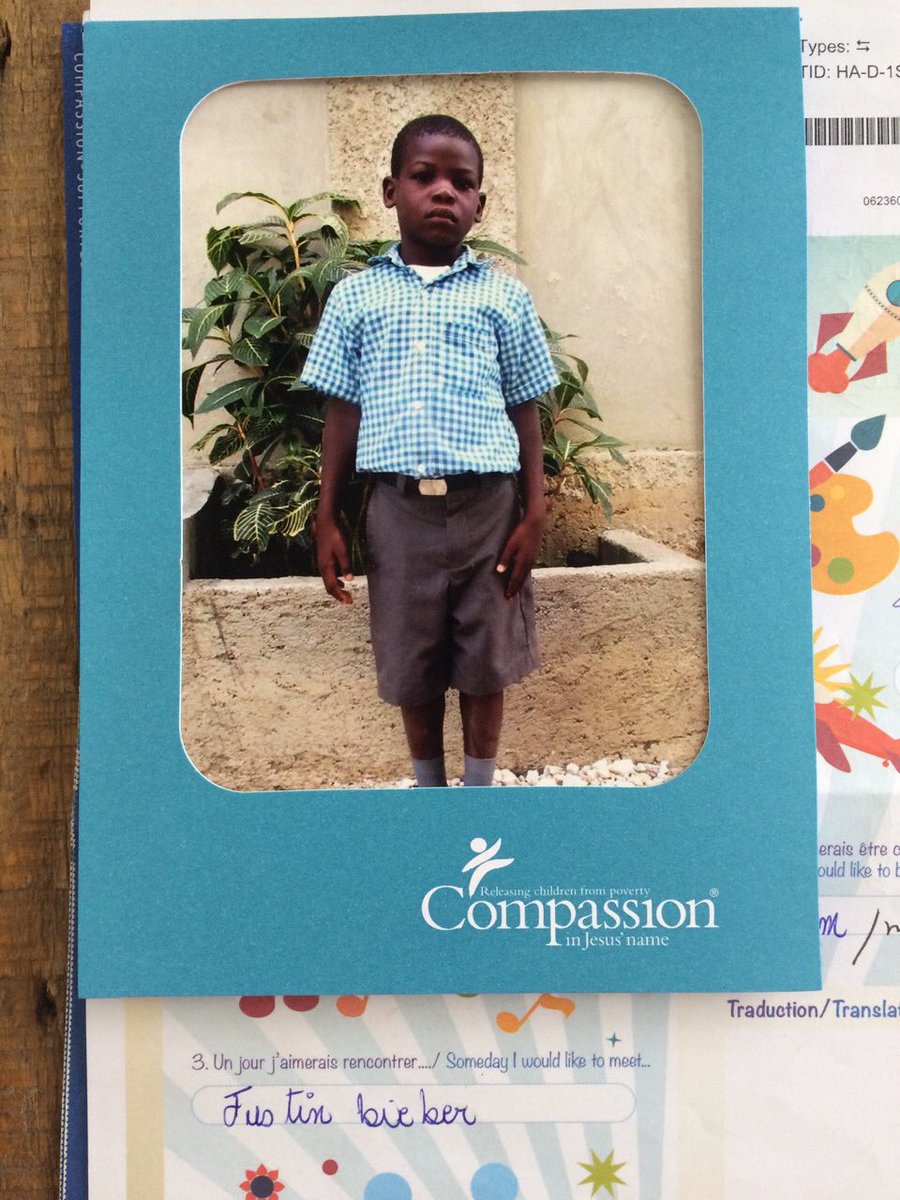 My <a href="/compassionuk/">Compassion UK</a> child Jamesen in Haiti wrote to say he wants to meet <a href="/justinbieber/">Justin Bieber</a> I think that's awesome. How about it. #jamesenandjustin