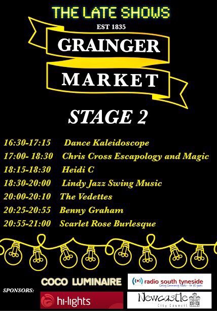 TONIGHTS LINE UPS - <a href="/Coco__Luminaire/">Coco Luminaire</a> STAGE 2 <a href="/TheLateShows/">The Late Shows</a> <a href="/graingermarket1/">Grainger Market</a>