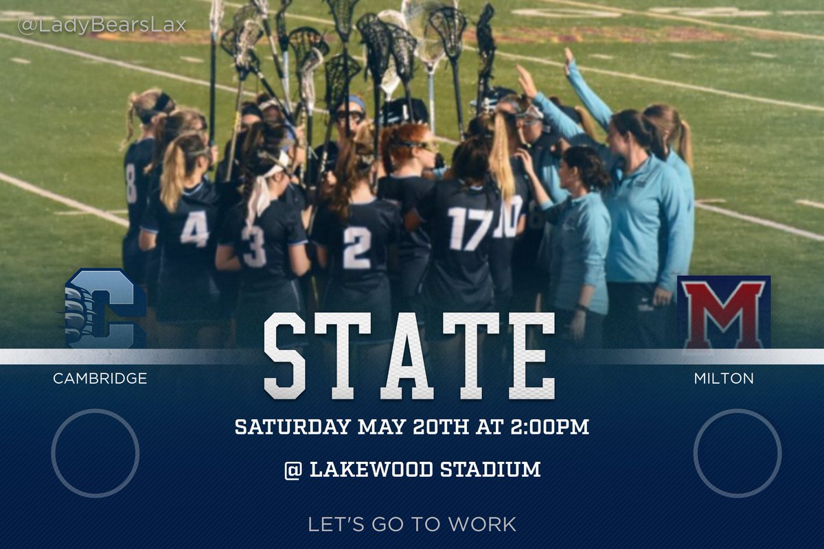 GAMEDAY!!!!
CAMBRIDGE vs. MILTON @ Lakewood Stadium 2pm
LET'S GO TO WORK!!! 🐻🐻🐻
<a href="/Cambridge_AD/">Cambridge Athletics</a> <a href="/CambridgeHS1/">Cambridge High School</a> <a href="/OfficialGHSA/">GHSA</a>