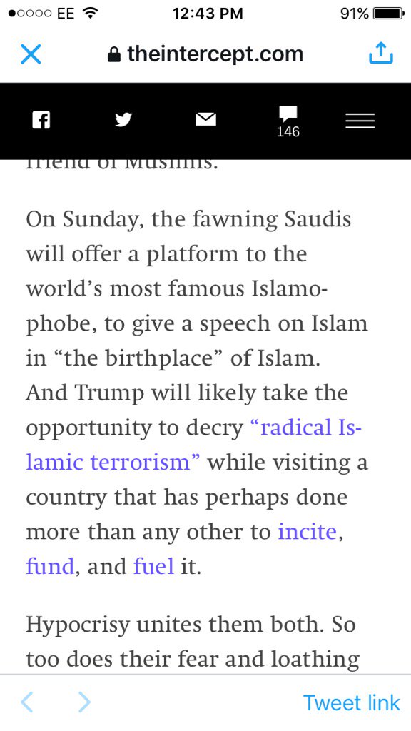 mehdirhasan's tweet photo. My @intercept column on how bizarre &amp; hypocritical Trump's visit to Saudi is:
https://t.co/9aa1zrkQHE https://t.co/RQjSrCR1C1
