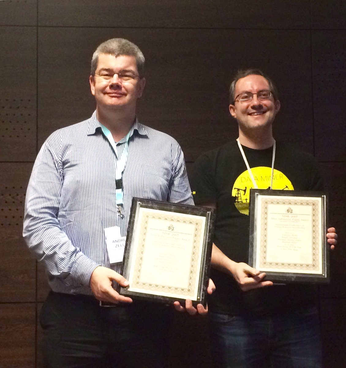msrconf's tweet photo. Congratulations for the 2007 most influential paper award!! #MSR2017 https://t.co/OEufEcYChk