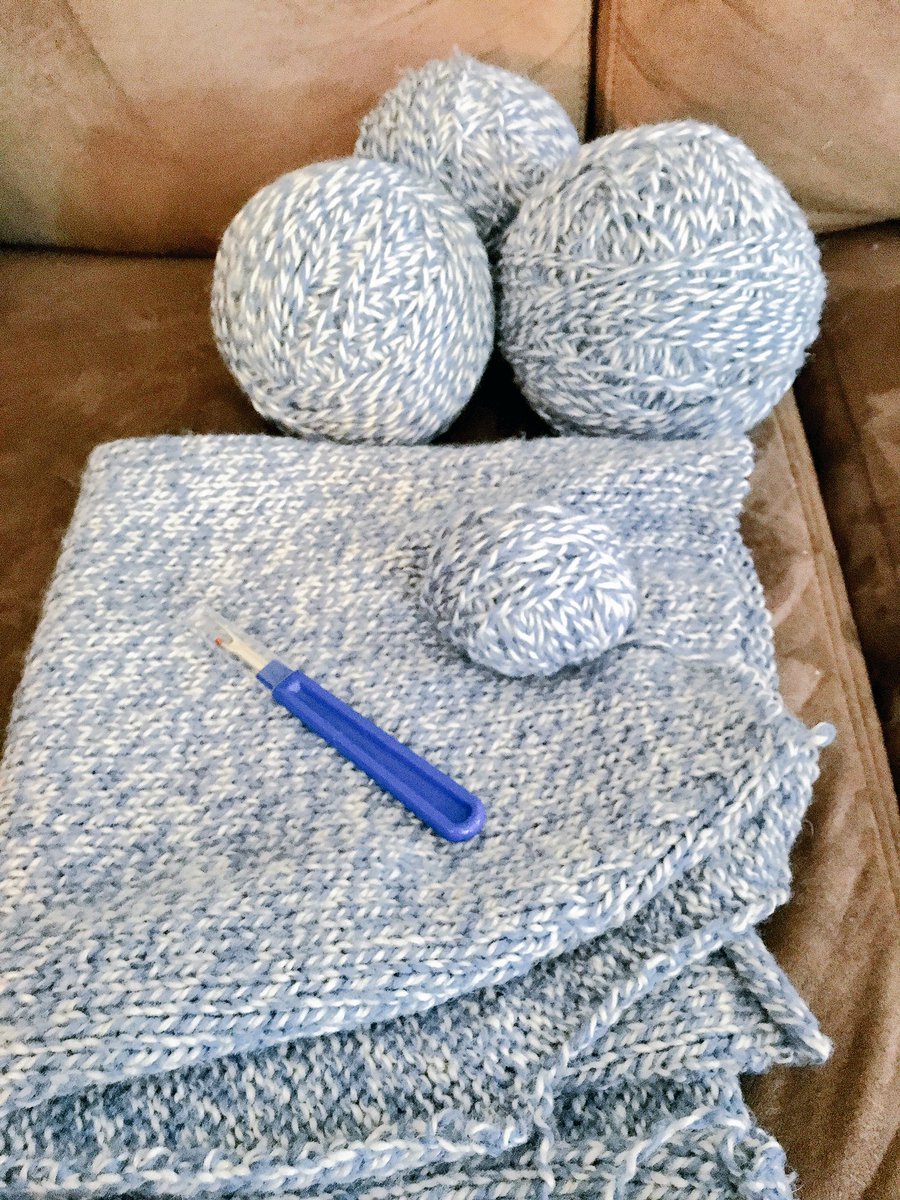 Just saving another sweater from the landfill! This is how Knit with Britt yarn is reclaimed. ❤️the blue &amp; white yarn!