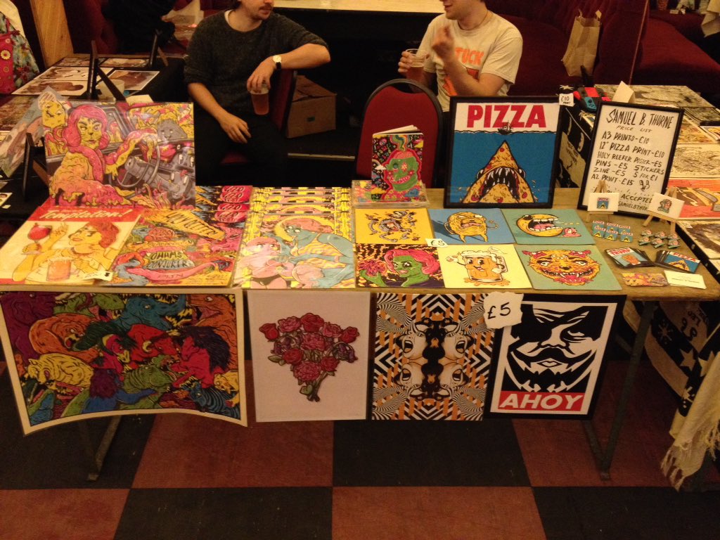 SamuelBThorne's tweet image. Stall set up at @Moth_Club! Come and spend your money on  some top quality art! #illustration #desperateplug