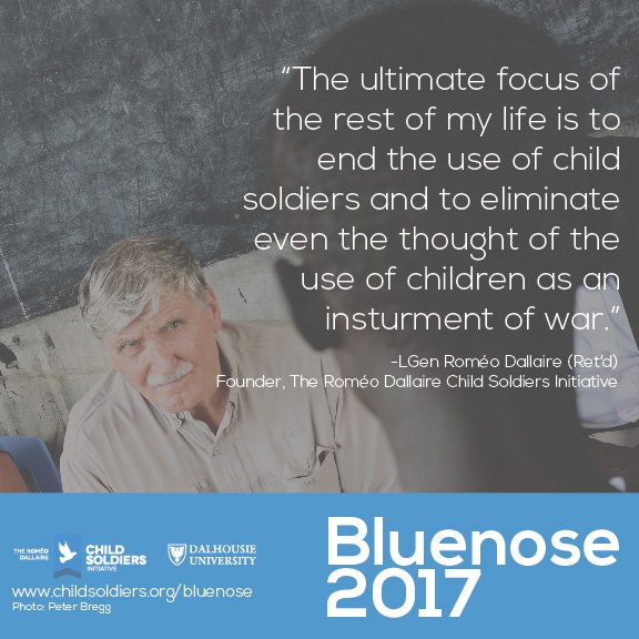 DallaireInst's tweet photo. @romeodallaire runs in #BlueNose2017 today, supporting his #UltimateFocus to end the use of child soldiers. You can help by donating! https://t.co/ur0AuVB60F