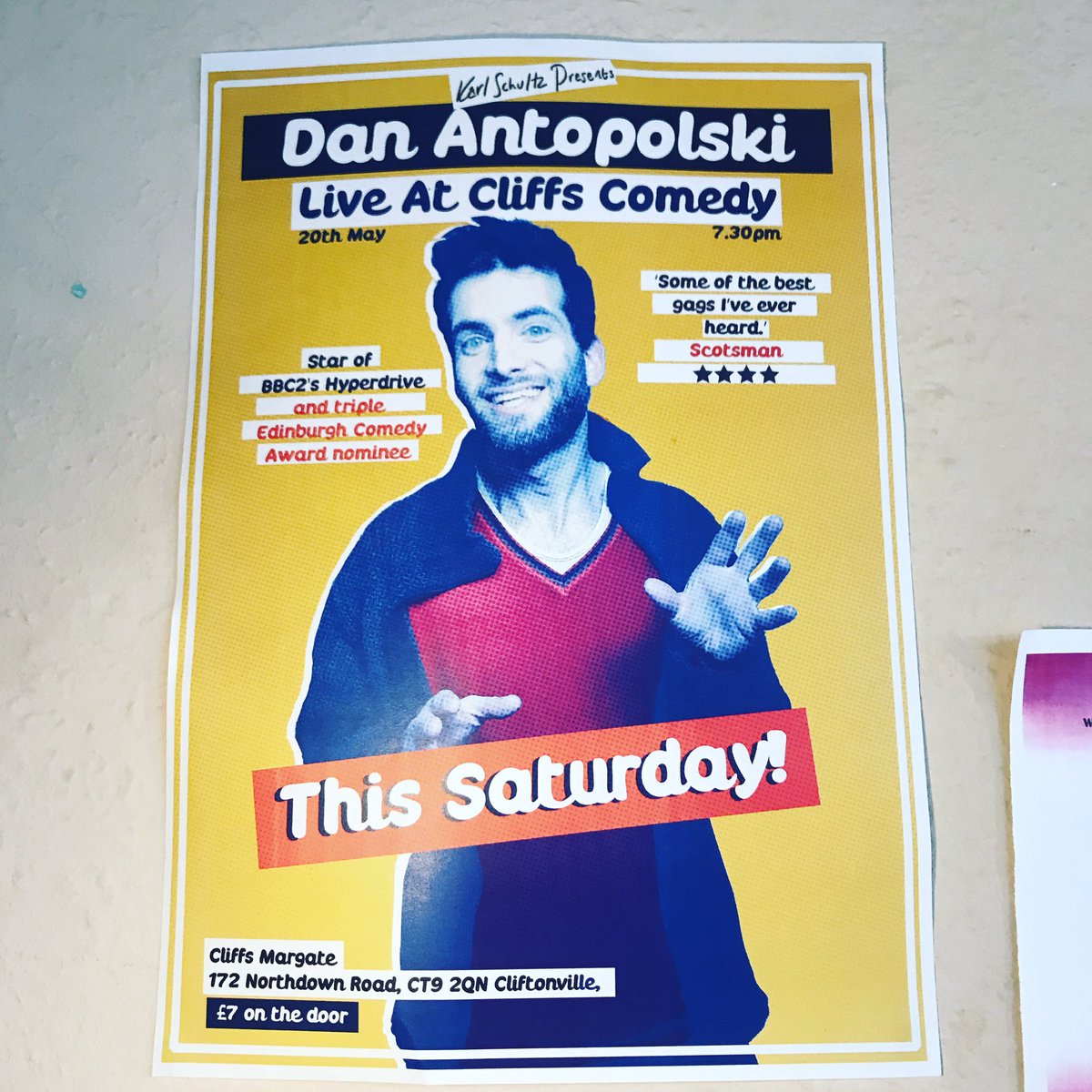 cliffsmargate's tweet photo. Cliffs Comedy, tonight! 19:30, £7! https://t.co/vfjTn57u0U