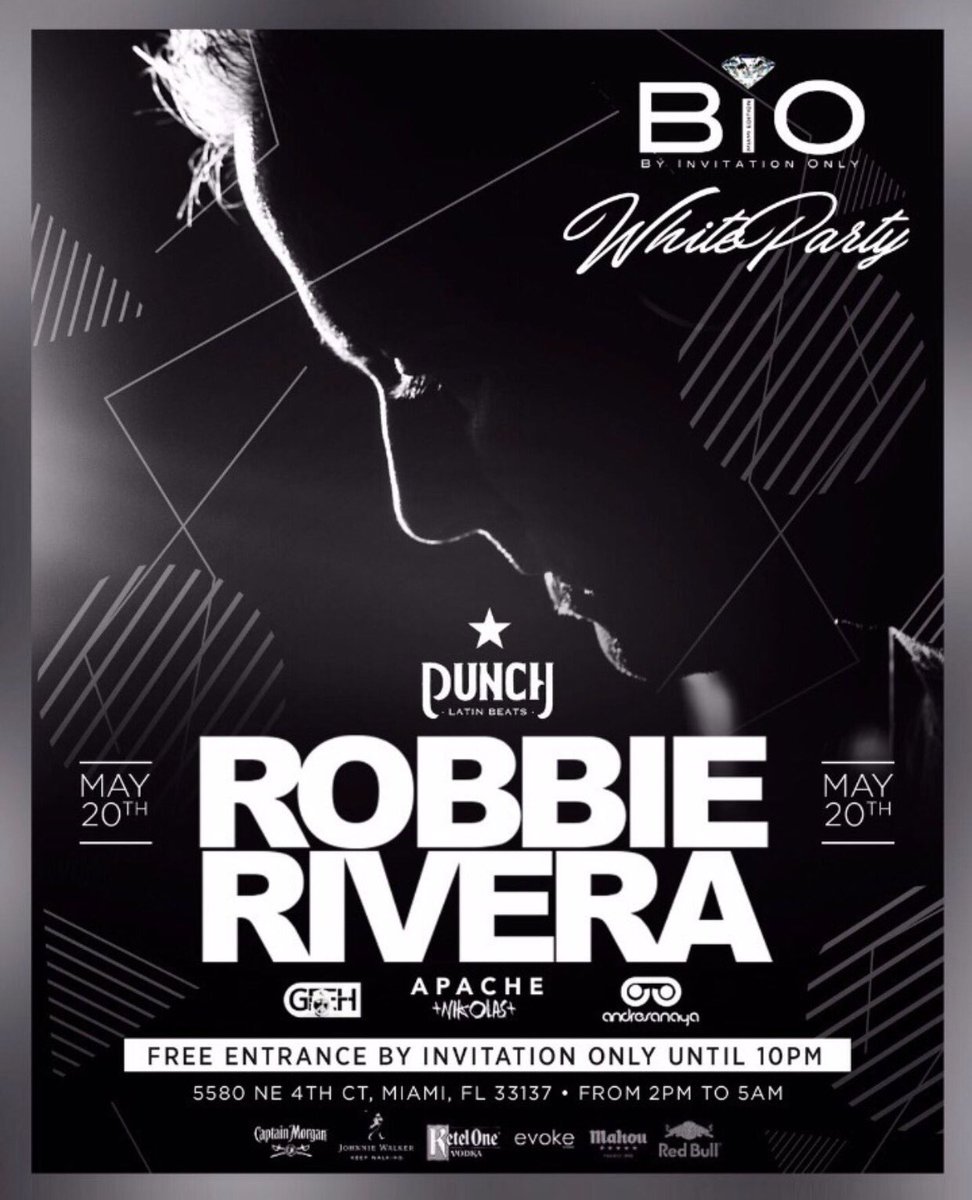 punch_miami's tweet photo. Today! @robbierivera #WhiteParty Affair. FREE ENTRY BY INVITATION ONLY until 10pm. Text (786) 290-8244 with your Name &amp; Email https://t.co/kPw07iEQlc