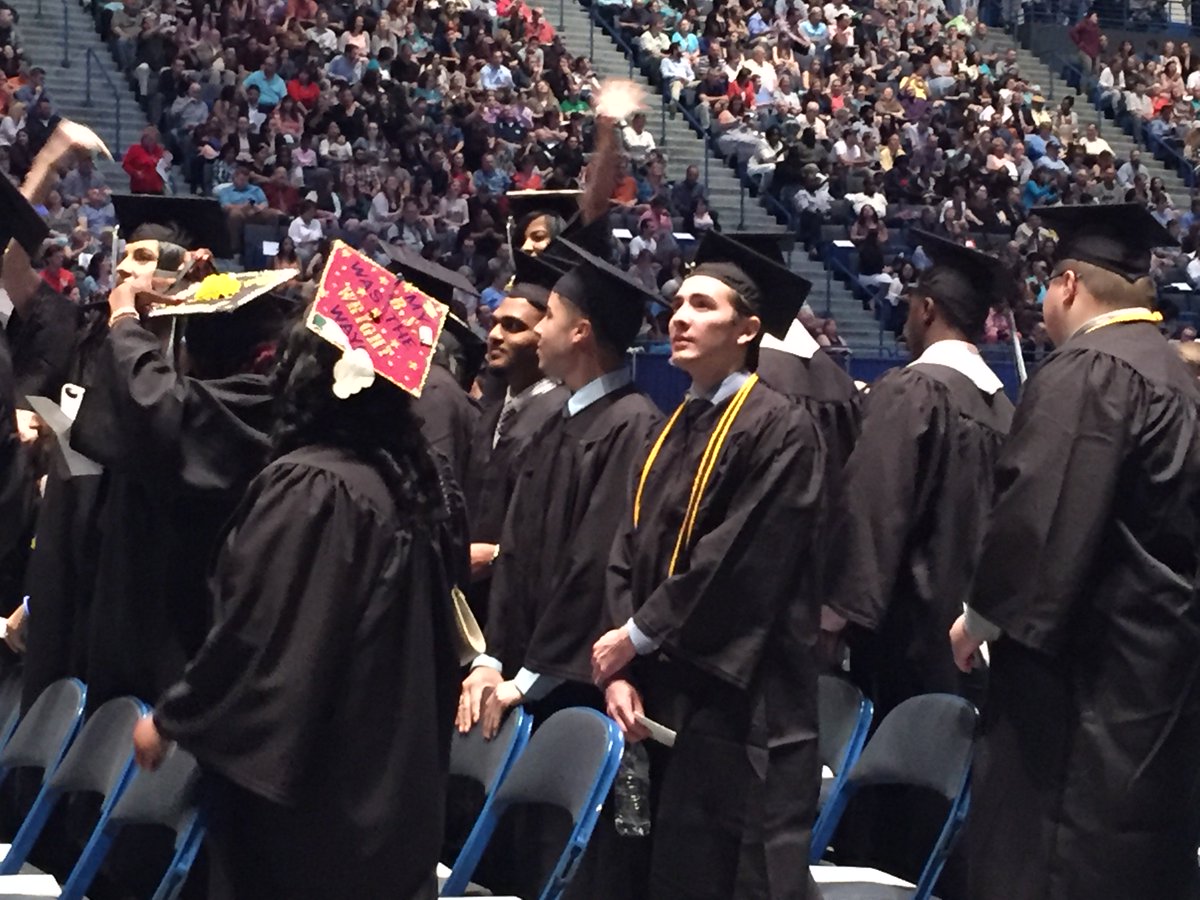 CCSU grads line up for commencement at the XL Center