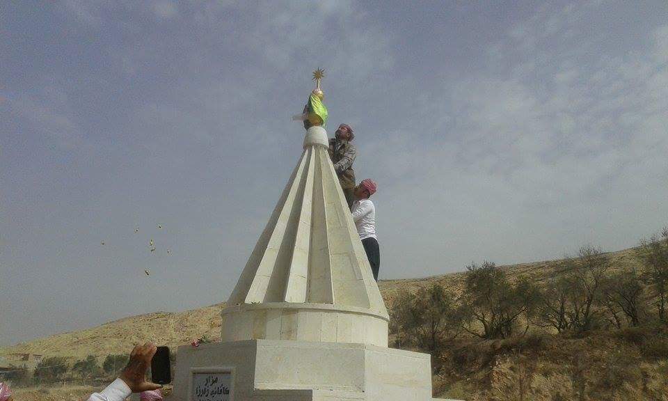 mumtazibrahm's tweet photo. Rebuilding the two #yazdies in Bahzani and Bashika after they were blown up by the #ISIS banner of the sun rising again https://t.co/uoinkNXfVd
